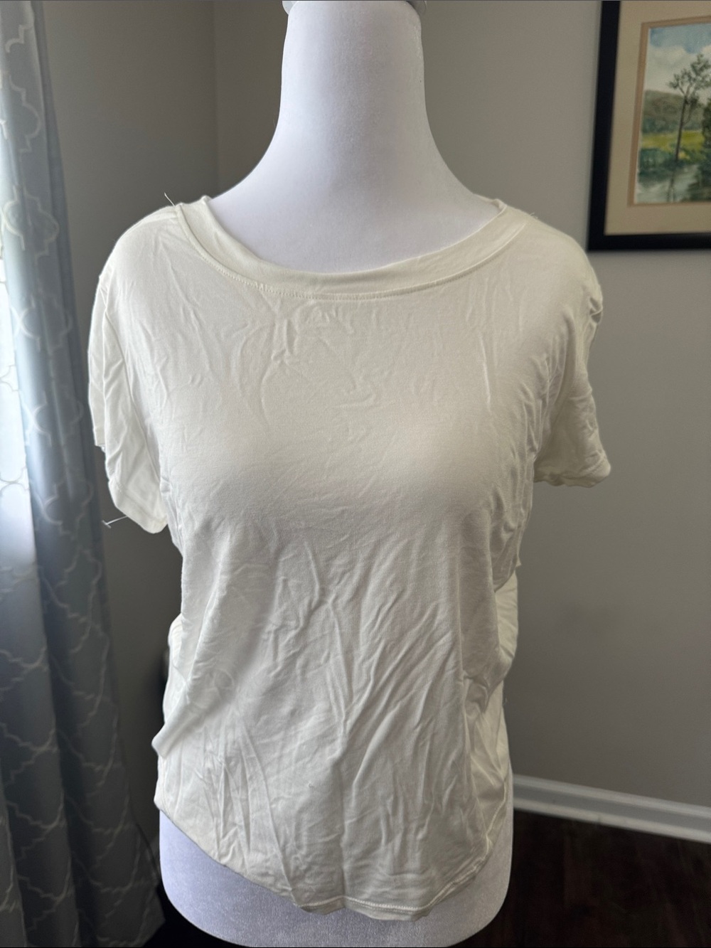 Women's Cream Short Sleeve Crew Neck Crop Top